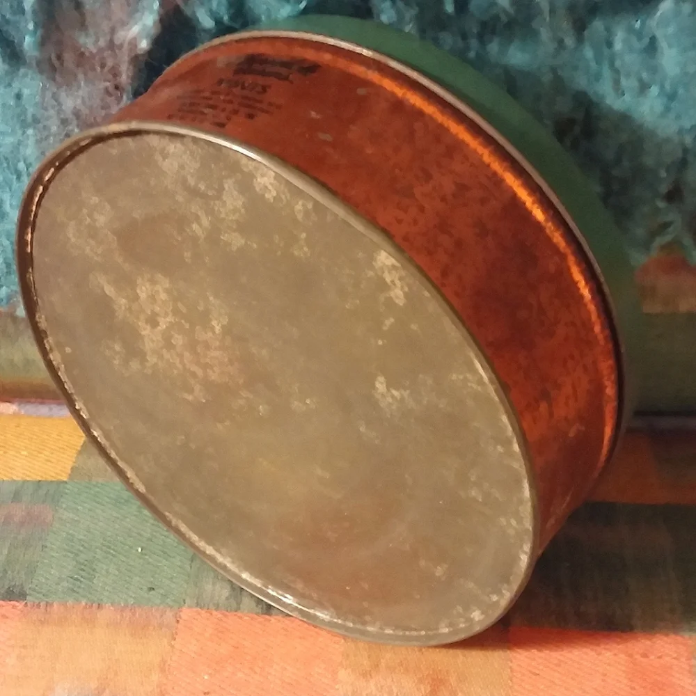 Vintage Copper Tin Storage Cherrydale Farms Mints Box Floral Top Gold, Green